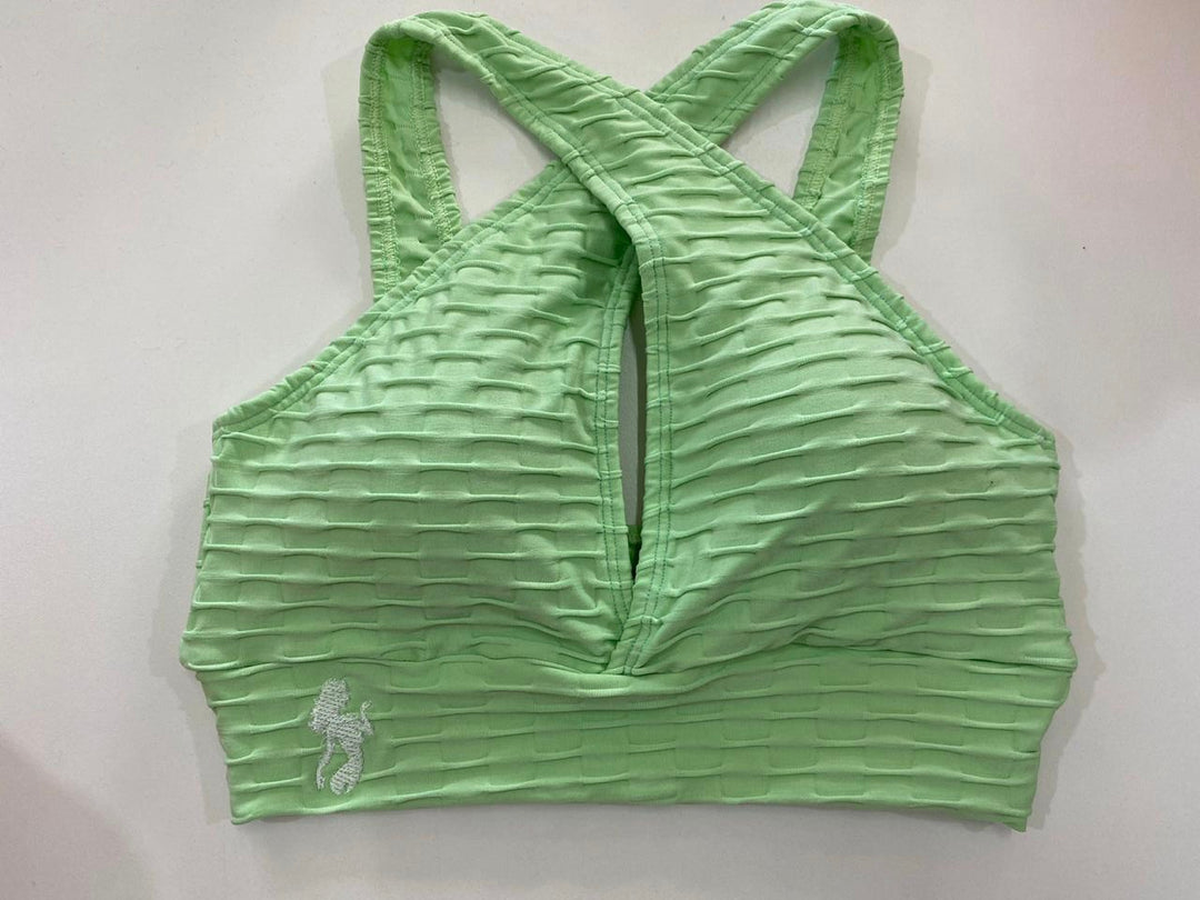 NEW *The Shoulder Cross Over Sports Bra- Brazilian Crunch fabric