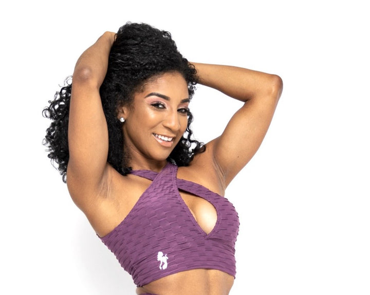 NEW *The Shoulder Cross Over Sports Bra- Brazilian Crunch fabric